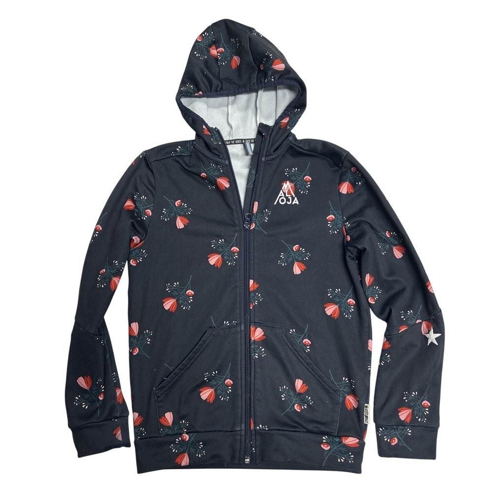 Maloja Girls Jacket Size Large Softshell Black & Floral Print Gorpcore Full Zip
